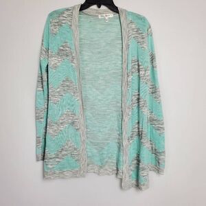 Say What? Juniors Size Small Teal/Gray Chevron Stripe Cardigan Sweater